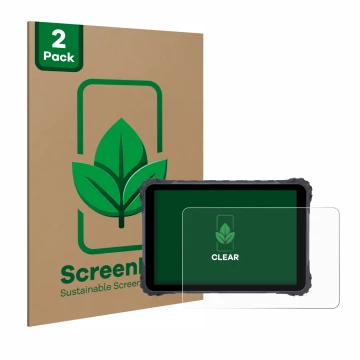 Parte frontal de un envase de producto con el logotipo de la marca ScreenLeaf. Al lado se muestra el dispositivo Topicon MDT86