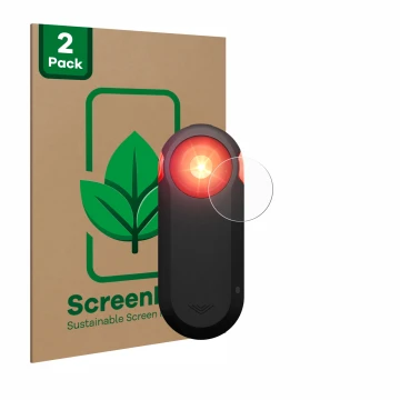 Parte frontal de un envase de producto con el logotipo de la marca ScreenLeaf. Al lado se muestra el dispositivo Garmin Varia 