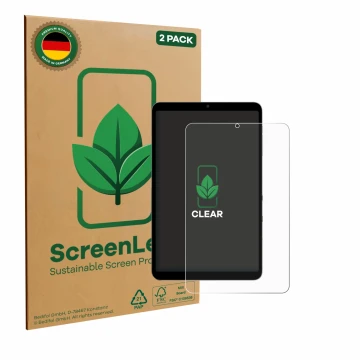 Parte frontal de un envase de producto con el logotipo de la marca ScreenLeaf. Al lado se muestra el dispositivo Alldocube iPl