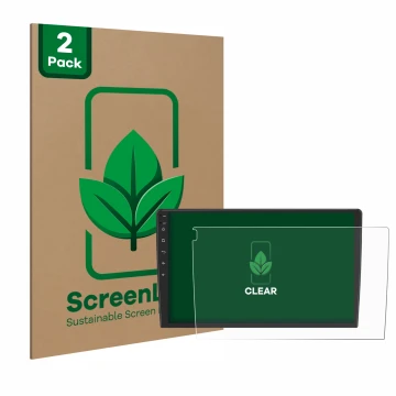 Parte frontal de un envase de producto con el logotipo de la marca ScreenLeaf. Al lado se muestra el dispositivo Eonon ua12s p
