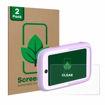 Parte frontal de un envase de producto con el logotipo de la marca ScreenLeaf. Al lado se muestra el dispositivo Myfirst Camer