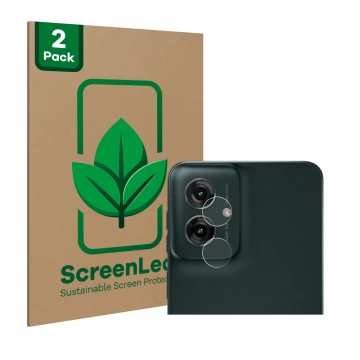 Parte frontal de un envase de producto con el logotipo de la marca ScreenLeaf. Al lado se muestra el dispositivo Motorola Moto