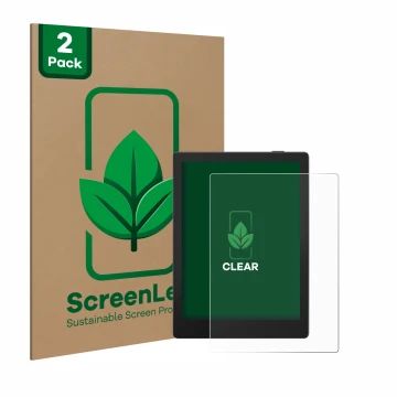 Parte frontal de un envase de producto con el logotipo de la marca ScreenLeaf. Al lado se muestra el dispositivo Boox Go 6 con