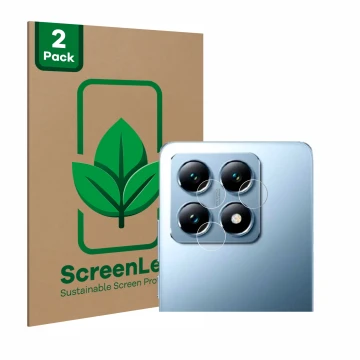 Parte frontal de un envase de producto con el logotipo de la marca ScreenLeaf. Al lado se muestra el dispositivo Xiaomi 14T Pr