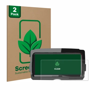 Parte frontal de un envase de producto con el logotipo de la marca ScreenLeaf. Al lado se muestra el dispositivo Harley Davids