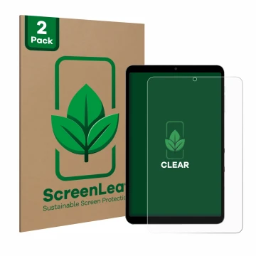 Parte frontal de un envase de producto con el logotipo de la marca ScreenLeaf. Al lado se muestra el dispositivo Alldocube iPl
