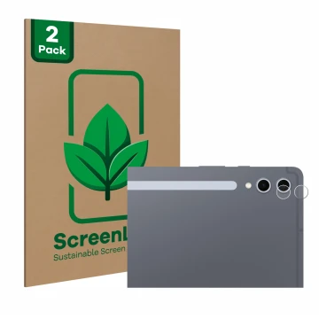 Parte frontal de un envase de producto con el logotipo de la marca ScreenLeaf. Al lado se muestra el dispositivo Samsung Galax