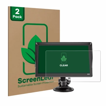 Parte frontal de un envase de producto con el logotipo de la marca ScreenLeaf. Al lado se muestra el dispositivo Xgody X10 9