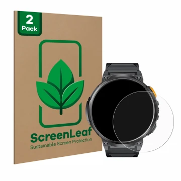 Parte frontal de un envase de producto con el logotipo de la marca ScreenLeaf. Al lado se muestra el dispositivo Dremac FV6-A 