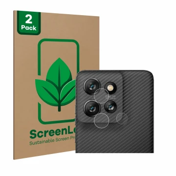 Parte frontal de un envase de producto con el logotipo de la marca ScreenLeaf. Al lado se muestra el dispositivo Motorola Thin