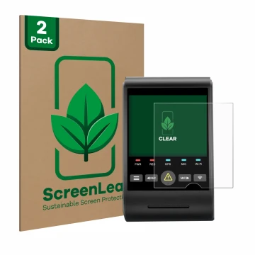 Parte frontal de un envase de producto con el logotipo de la marca ScreenLeaf. Al lado se muestra el dispositivo VIOFO A229 PR