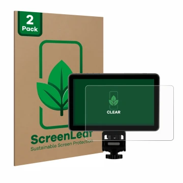 Parte frontal de un envase de producto con el logotipo de la marca ScreenLeaf. Al lado se muestra el dispositivo Rollei Viltro