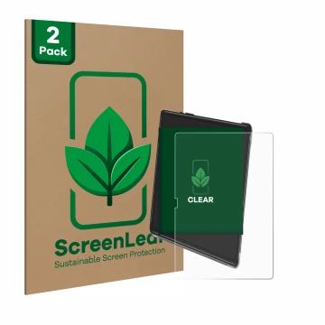 Parte frontal de un envase de producto con el logotipo de la marca ScreenLeaf. Al lado se muestra el dispositivo Yestel T15 co