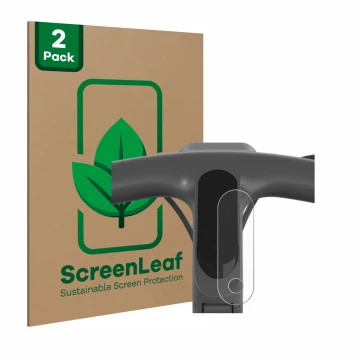 Parte frontal de un envase de producto con el logotipo de la marca ScreenLeaf. Al lado se muestra el dispositivo Egret Ey 1 co