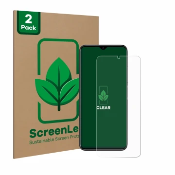 Parte frontal de un envase de producto con el logotipo de la marca ScreenLeaf. Al lado se muestra el dispositivo Doogee N50 Pr