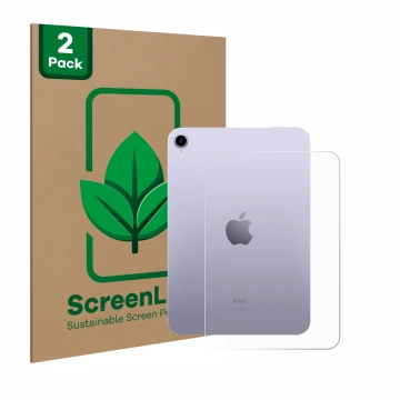 Parte frontal de un envase de producto con el logotipo de la marca ScreenLeaf. Al lado se muestra el dispositivo Apple iPad Mi