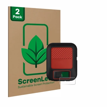 Parte frontal de un envase de producto con el logotipo de la marca ScreenLeaf. Al lado se muestra el dispositivo Garmin inReac