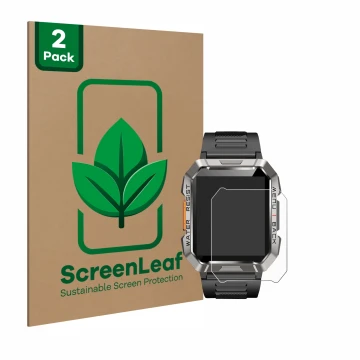 Parte frontal de un envase de producto con el logotipo de la marca ScreenLeaf. Al lado se muestra el dispositivo Baolubao W60 