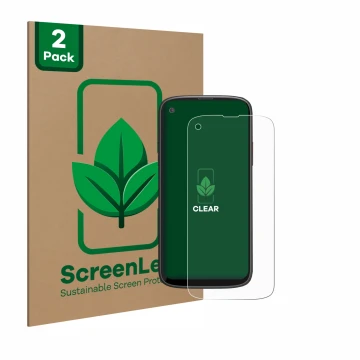 Parte frontal de un envase de producto con el logotipo de la marca ScreenLeaf. Al lado se muestra el dispositivo Unihertz Jell