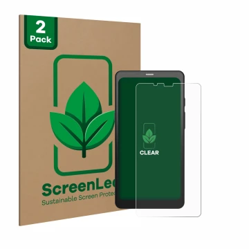 Parte frontal de un envase de producto con el logotipo de la marca ScreenLeaf. Al lado se muestra el dispositivo Boox Palma 2 
