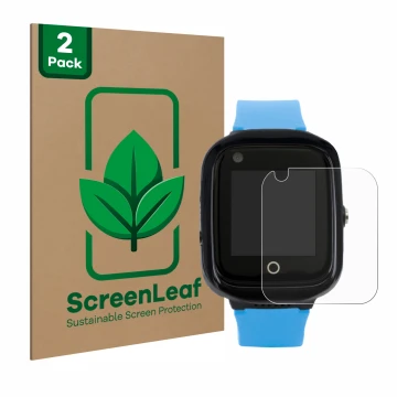 Parte frontal de un envase de producto con el logotipo de la marca ScreenLeaf. Al lado se muestra el dispositivo One2Track Con