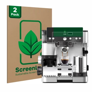 Parte frontal de un envase de producto con el logotipo de la marca ScreenLeaf. Al lado se muestra el dispositivo Ninja Luxe Ca