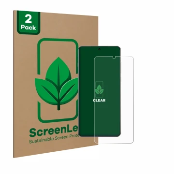 Parte frontal de un envase de producto con el logotipo de la marca ScreenLeaf. Al lado se muestra el dispositivo OnePlus 13 co