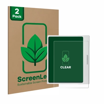 Parte frontal de un envase de producto con el logotipo de la marca ScreenLeaf. Al lado se muestra el dispositivo Boox Go Color