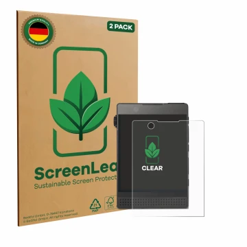 Parte frontal de un envase de producto con el logotipo de la marca ScreenLeaf. Al lado se muestra el dispositivo Light Phone 3