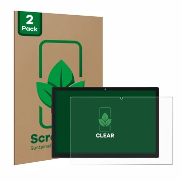 Parte frontal de un envase de producto con el logotipo de la marca ScreenLeaf. Al lado se muestra el dispositivo Acepad A150 c