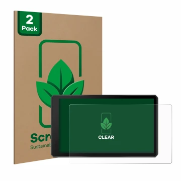 Parte frontal de un envase de producto con el logotipo de la marca ScreenLeaf. Al lado se muestra el dispositivo Garmin Tread 