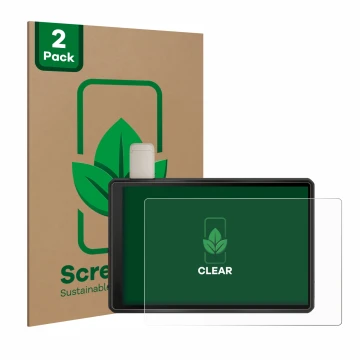 Parte frontal de un envase de producto con el logotipo de la marca ScreenLeaf. Al lado se muestra el dispositivo Garmin Tread 