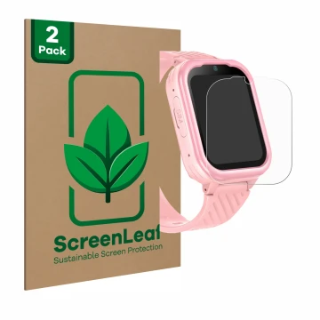 Parte frontal de un envase de producto con el logotipo de la marca ScreenLeaf. Al lado se muestra el dispositivo Yuede Kids Sm
