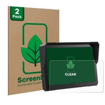 Parte frontal de un envase de producto con el logotipo de la marca ScreenLeaf. Al lado se muestra el dispositivo Carpuride W70
