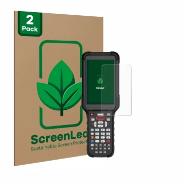 Parte frontal de un envase de producto con el logotipo de la marca ScreenLeaf. Al lado se muestra el dispositivo Honeywell CK6