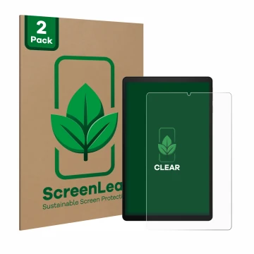 Parte frontal de un envase de producto con el logotipo de la marca ScreenLeaf. Al lado se muestra el dispositivo Acer Iconia T