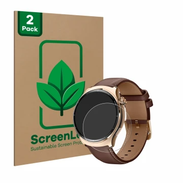 Parte frontal de un envase de producto con el logotipo de la marca ScreenLeaf. Al lado se muestra el dispositivo Xiaomi Mibro 