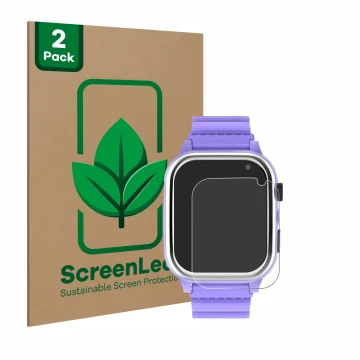 Parte frontal de un envase de producto con el logotipo de la marca ScreenLeaf. Al lado se muestra el dispositivo Jubunrer Kids