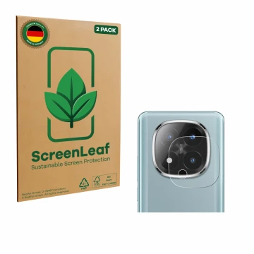 Parte frontal de un envase de producto con el logotipo de la marca ScreenLeaf. Al lado se muestra el dispositivo Xiaomi Redmi 