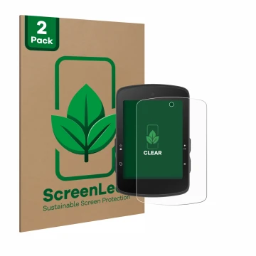 Parte frontal de un envase de producto con el logotipo de la marca ScreenLeaf. Al lado se muestra el dispositivo Bryton Rider 