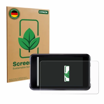 Parte frontal de un envase de producto con el logotipo de la marca ScreenLeaf. Al lado se muestra el dispositivo Atomos Shogun