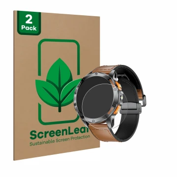 Parte frontal de un envase de producto con el logotipo de la marca ScreenLeaf. Al lado se muestra el dispositivo Dremac DM1-F 