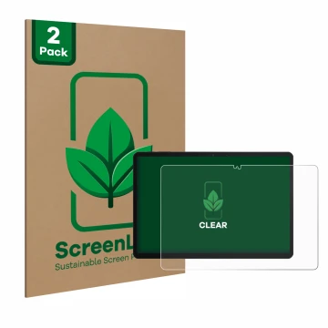 Parte frontal de un envase de producto con el logotipo de la marca ScreenLeaf. Al lado se muestra el dispositivo Chuwi Hi10 X1