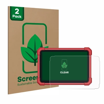 Parte frontal de un envase de producto con el logotipo de la marca ScreenLeaf. Al lado se muestra el dispositivo Launch X-431 