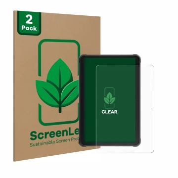 Parte frontal de un envase de producto con el logotipo de la marca ScreenLeaf. Al lado se muestra el dispositivo Hotwav R8 con