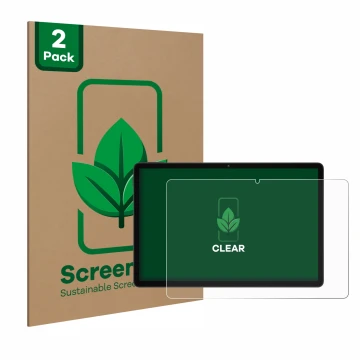 Parte frontal de un envase de producto con el logotipo de la marca ScreenLeaf. Al lado se muestra el dispositivo Doogee U11 co