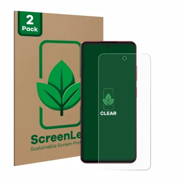 Parte frontal de un envase de producto con el logotipo de la marca ScreenLeaf. Al lado se muestra el dispositivo realme 14x co