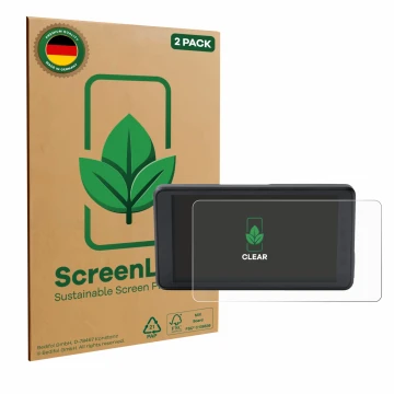 Parte frontal de un envase de producto con el logotipo de la marca ScreenLeaf. Al lado se muestra el dispositivo BMW Connected