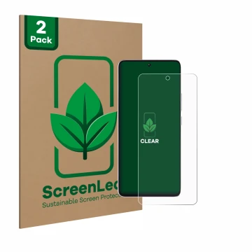 Parte frontal de un envase de producto con el logotipo de la marca ScreenLeaf. Al lado se muestra el dispositivo Xiaomi Poco M