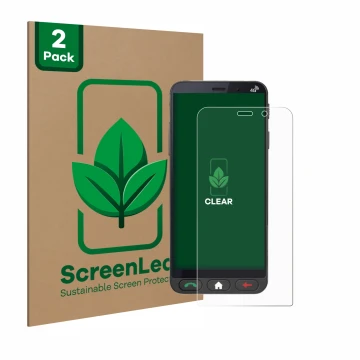 Parte frontal de un envase de producto con el logotipo de la marca ScreenLeaf. Al lado se muestra el dispositivo Brondi Amico 